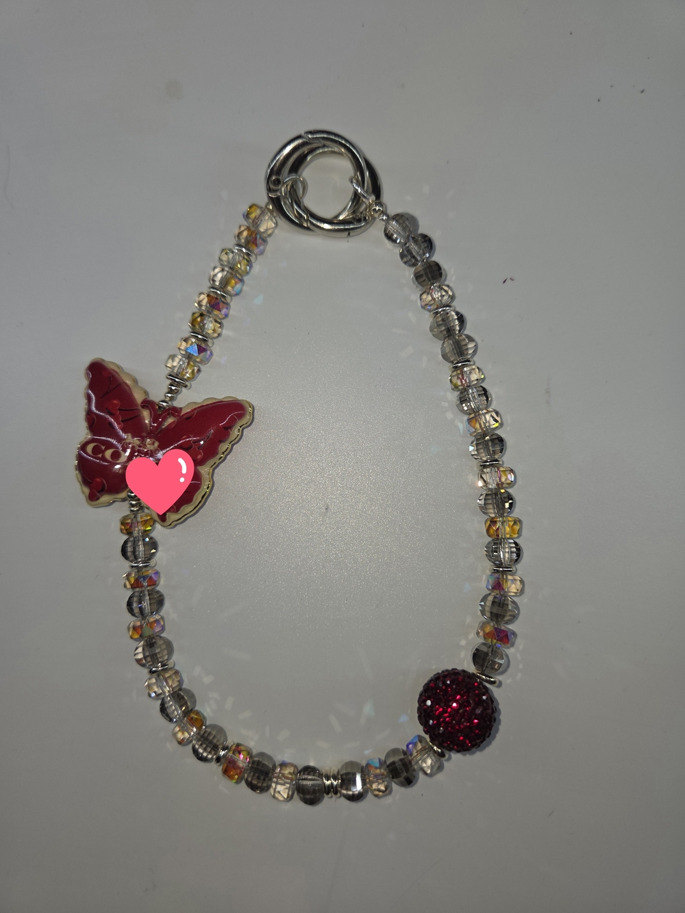 Crystal Beaded Bracelet with Red Butterfly Charm